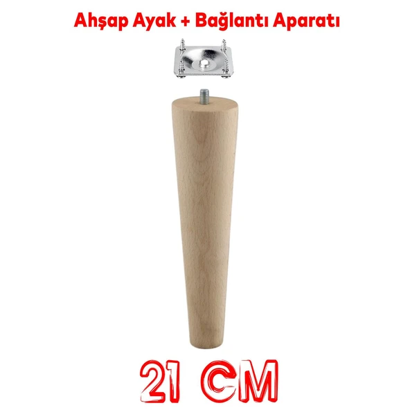 Ahşap Ayak Bağlantı Aparatlı Mobilya Koltuk Kanepe Sehpa Masa Ayağı Ayakları M8 Civatalı Ahşap 21 cm ürün görseli 1