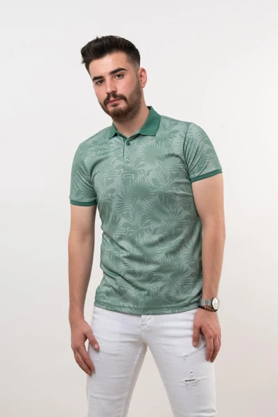 POLO YAKA SLİMFİT DESENLİ ERKEK T-SHİRT ürün görseli 1