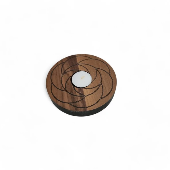 Ahşap Tealightlık Lotus Desen ürün görseli 1