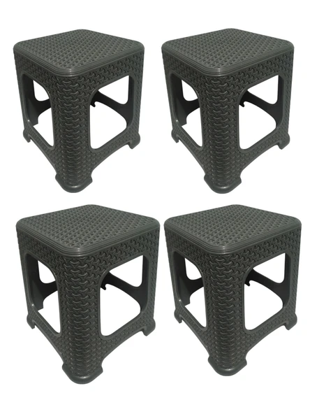 4 Adet Orta Boy Tabure Hasır Desenli Plastik Tabure 33x26,5 Cm Antrasit ürün görseli 1