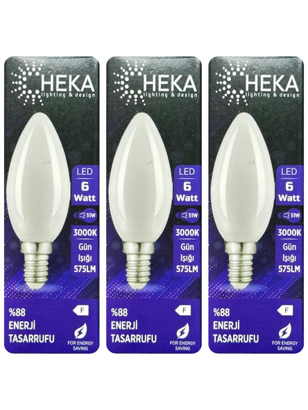 (3 Adet) Heka 6W (51W) 3000K (Günışığı) E14 Duylu (İnce Duy) Soft Mum Ampul ürün görseli 1