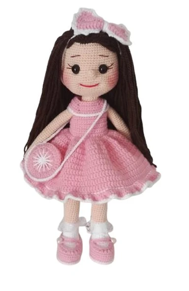 Çantalı Pembe Fatoş Bebek Amigurumi Organik Oyuncak ürün görseli 1