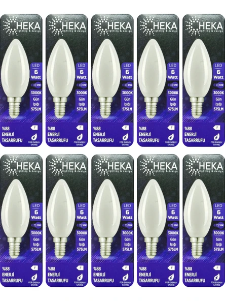 (10 Adet) Heka 6W (51W) 3000K (Günışığı) E14 Duylu (İnce Duy) Soft Mum Ampul ürün görseli 1