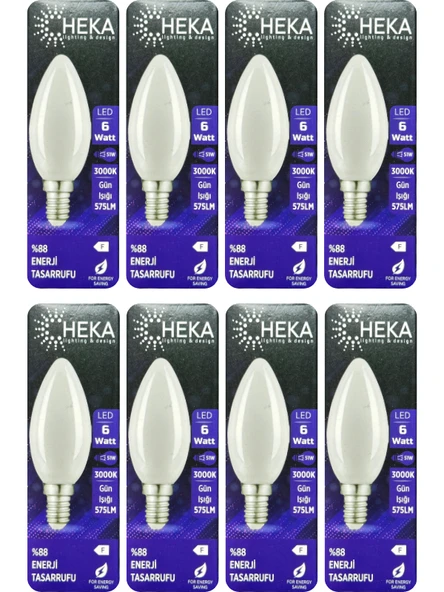 (8 Adet) Heka 6W (51W) 3000K (Günışığı) E14 Duylu (İnce Duy) Soft Mum Ampul ürün görseli 1