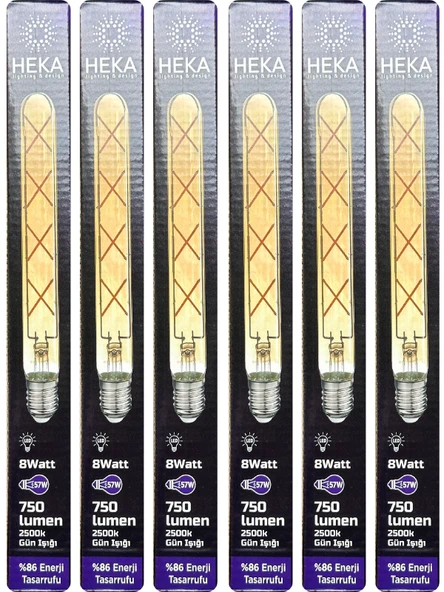 (6 Adet) Heka 8W (57W) 2500K (Günışığı) E27 Duylu (Kalın Duy) Çubuk Led Ampul ürün görseli 1