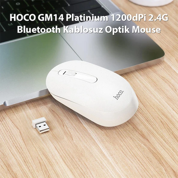 HOCO GM14 Platinium 1200dPi 2.4G Bluetooth Kablosuz Optik Mouse - Resim 7
