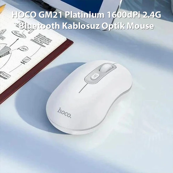 HOCO GM21 Platinium 1600dPi 2.4G Bluetooth Kablosuz Optik Mouse - Resim 7