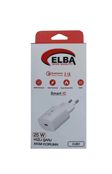 Elba ELB42 Beyaz 25W Şarj Kafa+ İphone Kablo USB-C PD3.0-QC4.0(Akım Koruma-Hızlı Şarj-) ürün görseli 1