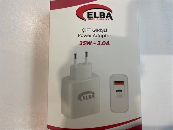 Elba ELB15 25W 3.0A Usb-A To Usb-C Çift Girişli Hızlı Şarj Akım Koruma Isıya Dayanıklı EV Şarj Kafa ürün görseli 1