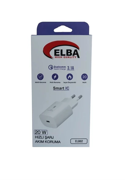 Elba ELB02-20WPD Beyaz 20W USB-C Şarj Kafa PD 3.0-QC4.0(Akıllı Koruma-Hızlı Şarj-Isıya Dayanıklı) ürün görseli 1