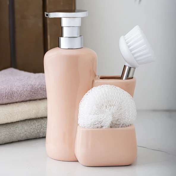 Porsima 277744 Tezgah Üstü Pudra Sıvı Sabunluk Fırçalı Süngerlikli Sabunluk (550ml) 20cm ürün görseli 1