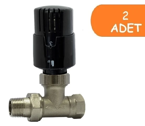 2 Adet ECA TRV4 Termostatik Düz Radyatör Valfi Petek Vanası Siyah 802120117 ürün görseli 1