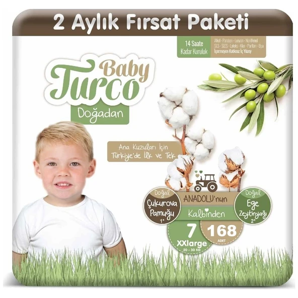 Baby Turco Bebek Bebek Bezi 2 Aylık Paket 7 Numara 20-30 kg 168 Adet ürün görseli 1