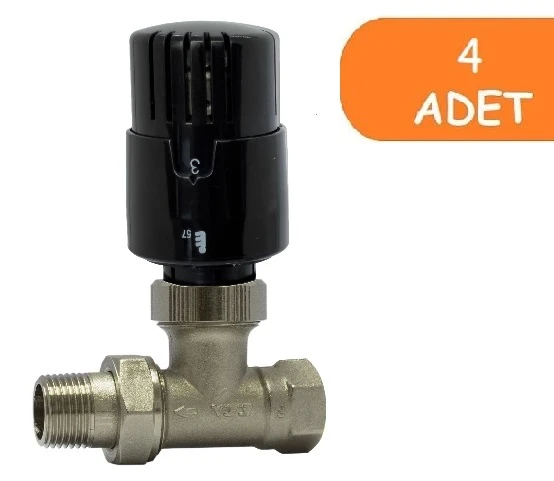 4 Adet ECA TRV4 Termostatik Düz Radyatör Valfi Petek Vanası Siyah 802120117 ürün görseli 1