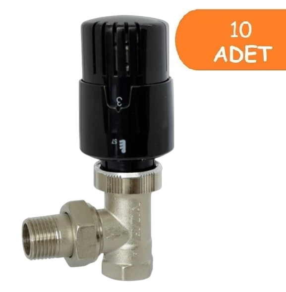 10 Adet ECA TRV4 Termostatik Köşe Radyatör Valfi Petek Vanası Siyah 802120116 ürün görseli 1