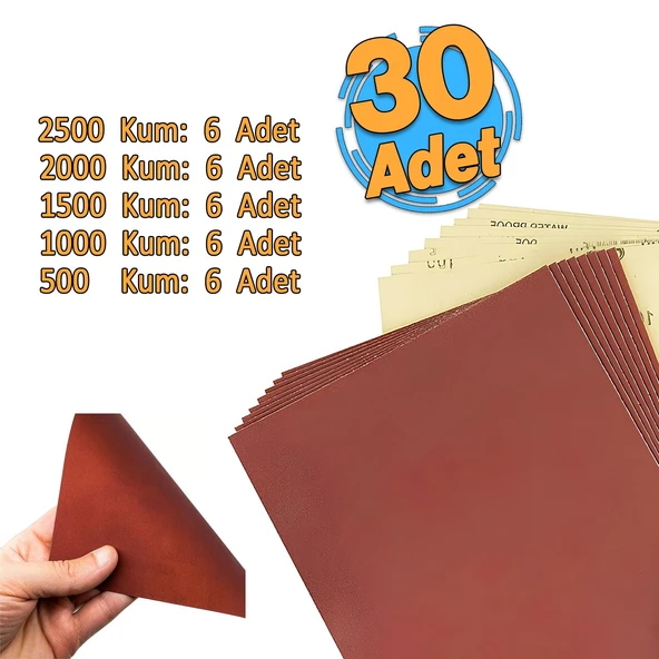 El Su Zımparası 30 Adet Kağıdı Far Temizleme Parlatma Seti 2500-2000-1500-1000-500 Kum ürün görseli 1