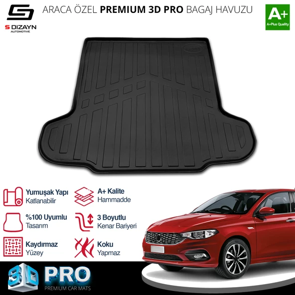 S-Dizayn Fiat Egea Sedan 3D Pro Bagaj Havuzu Alt Bagaj 2015-2020 A+ Kalite ürün görseli 1