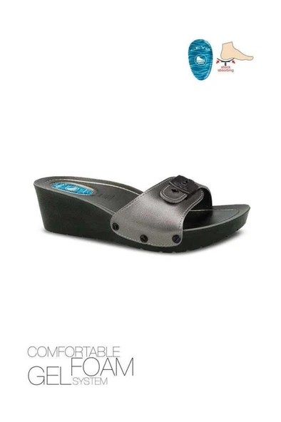 Ceyo 9969-1 Dolgu Topuk Jelli Anatomik Taban Kadın Terlik Platin 36-40 ürün görseli 1