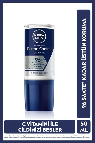 NIVEA MEN Derma Control Clinical Erkek Roll-on Deodorant 50 ml,96 Saat Anti-perspirant Koruma ürün görseli 1