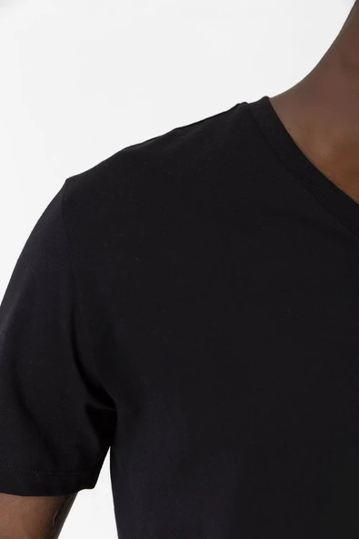 Siyah Basic Erkek V Yaka Tshirt - Resim 4