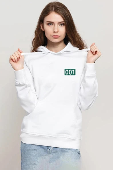 Squid Game Player 001 Beyaz Kadın 3ip Kapşonlu Sweatshirt ürün görseli 1