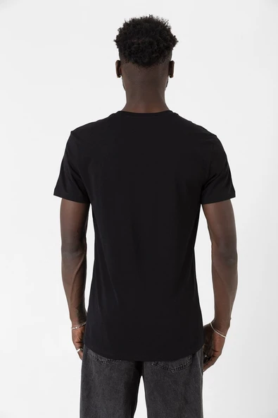 Siyah Basic Erkek V Yaka Tshirt - Resim 2