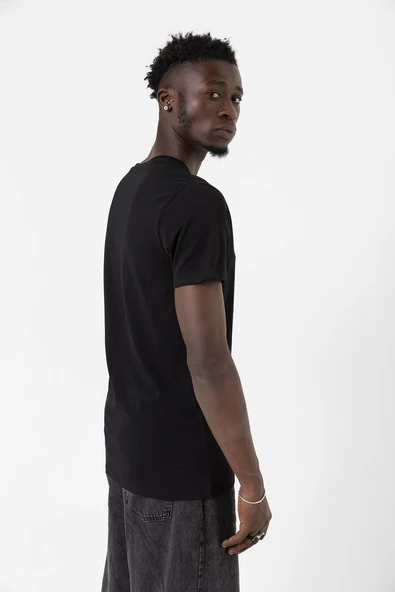Siyah Basic Erkek V Yaka Tshirt - Resim 3