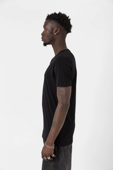 Siyah Basic Erkek V Yaka Tshirt - Resim 6
