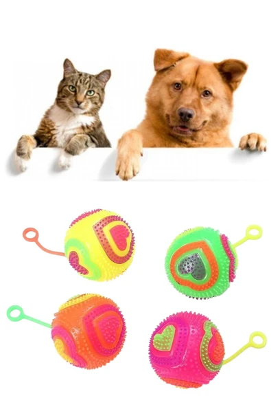 TİNEKE  Kalpli Model Işıklı Oyun Topu 6,5 cm Kedi Köpek Oyun Topu 1 ADET ürün görseli 1