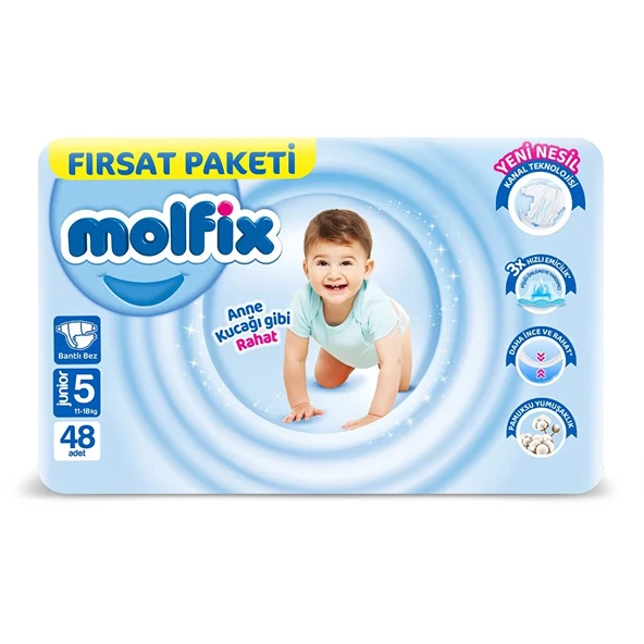 Nessiworld Molfix Bebek Bezi Fırsat Paketi 5 Beden 11-18 Kg 48 Adet ürün görseli 1