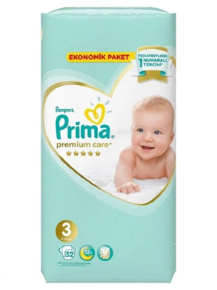 Nessiworld Prima Premium Care Bebek Bezi Ekonomik Paket 3 Beden 52 Adet ürün görseli 1