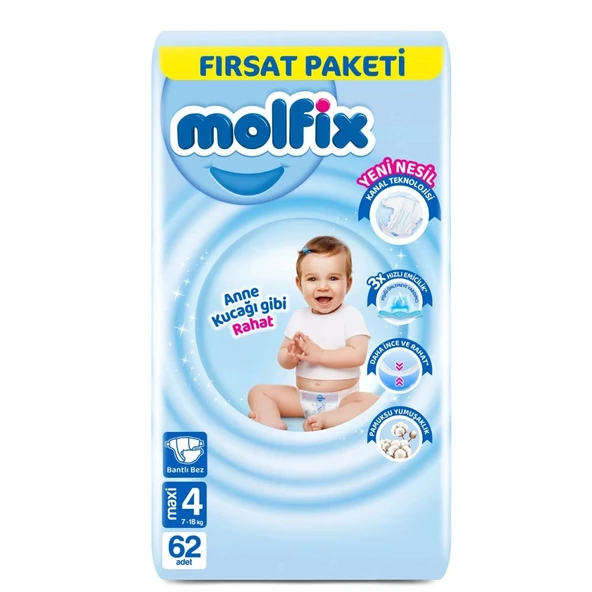 Nessiworld Molfix Bebek Bezi Fırsat Paketi 4 Beden 7-14 Kg 62 Adet ürün görseli 1