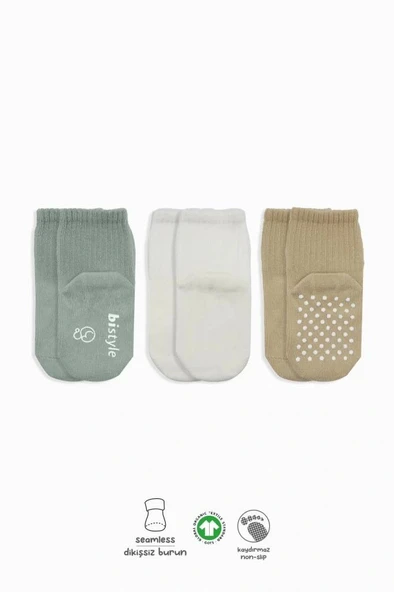 Nessiworld Bistyle Basic Kaymaz Penye Soket Çorap 3'Lü BS10107 Nil Ekru Bej ürün görseli 1
