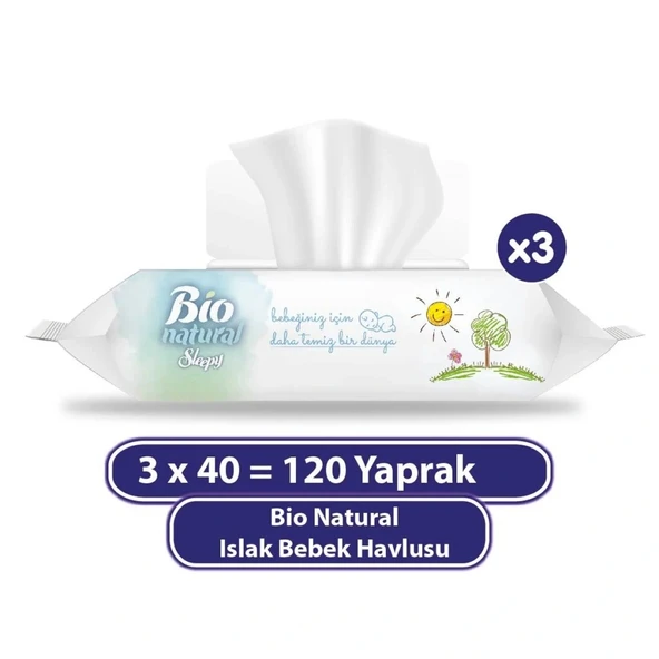 Nessiworld Sleepy Bio Natural Islak Havlu Mendil 3x40 120 Yaprak ürün görseli 1