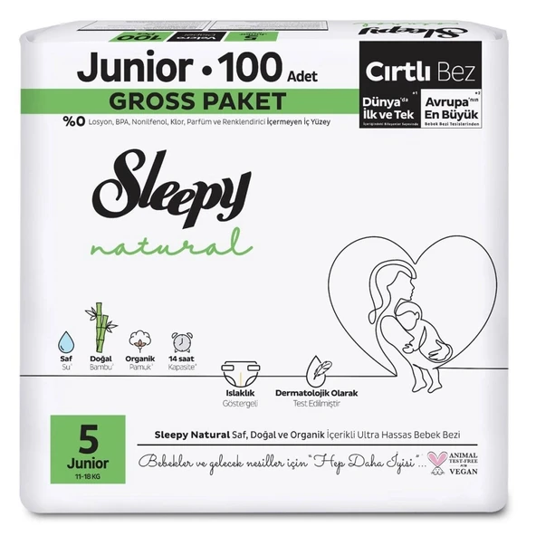 Nessiworld Sleepy Natural Bebek Bezi Gross Paket 5 Beden 11-18 Kg 100 Adet ürün görseli 1