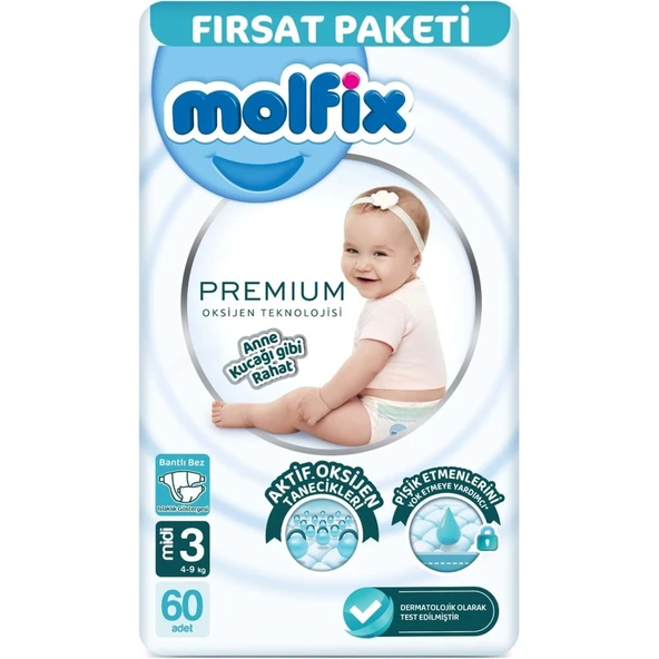 Nessiworld Molfix Premium Bebek Bezi Fırsat Paketi 3 Beden 4-9 Kg 60 Adet ürün görseli 1