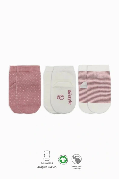 Nessiworld Bistyle Puanlı Kaymaz Penye Soket Çorap 3'Lü BS10108 Pudra ürün görseli 1