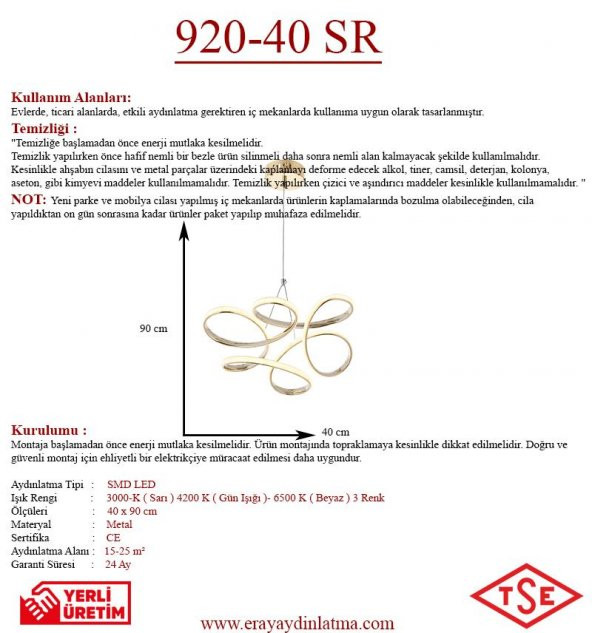 Eray Aydınlatma 920-40 Led Sarı Avize - Resim 3
