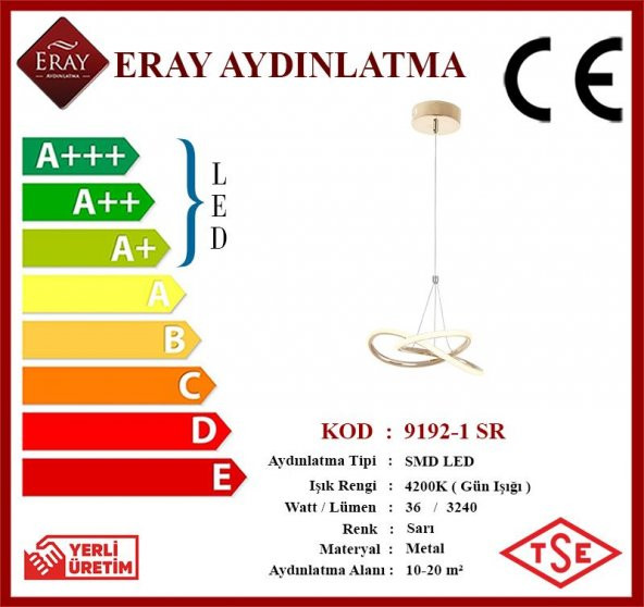 Eray Aydınlatma 9192-1 Sarı Tekli Led Avize - Resim 4
