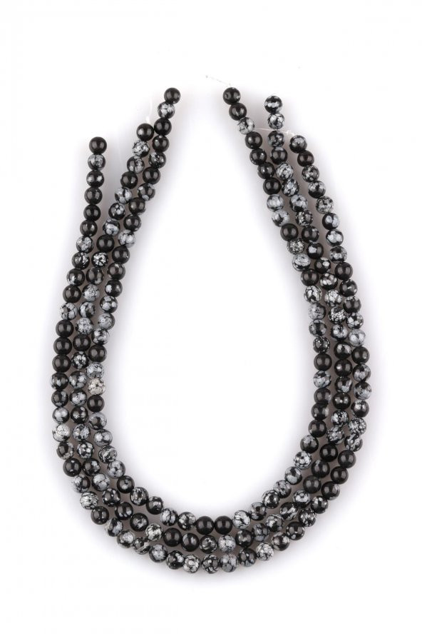 Karlı Obsidyen Doğal Taş Dizi 6 mm Küre Kesim ürün görseli 1