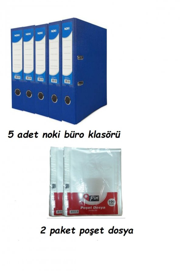 Noki Mavi Geniş Klasör Plastik 5 adet ve Poşet Dosya 2 Paket ürün görseli 1