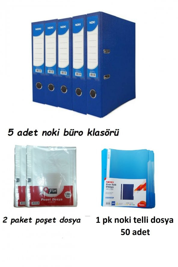 Mavi Geniş Klasör Plastik 5 Adet, 1 Paket Telli Dosya ve Poşet Dosya 2 Paket ürün görseli 1