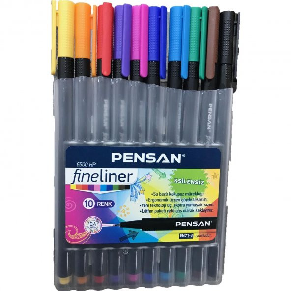Fineliner Kalem 10 Renk Plastik Kutu 0.4mm Keçe Uçlu Kalem Pensan Fineliner 6500HP 0.4mm Keçe Uçlu Kalem ürün görseli 1