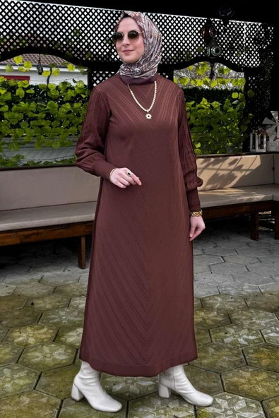 Yağmur Triko Elbise Kahve - Resim 4