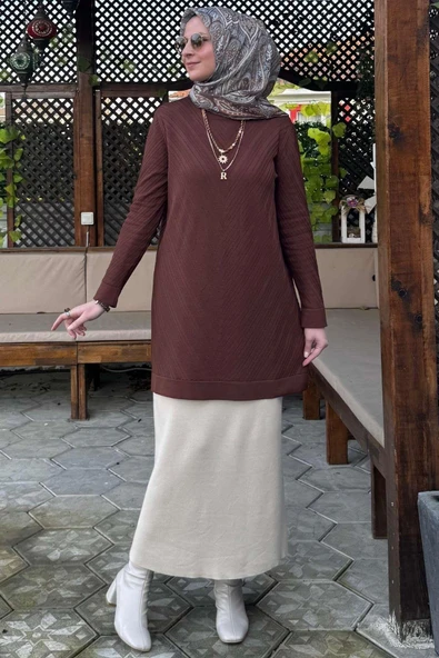 Damla Triko Tunik Kahve - Resim 8