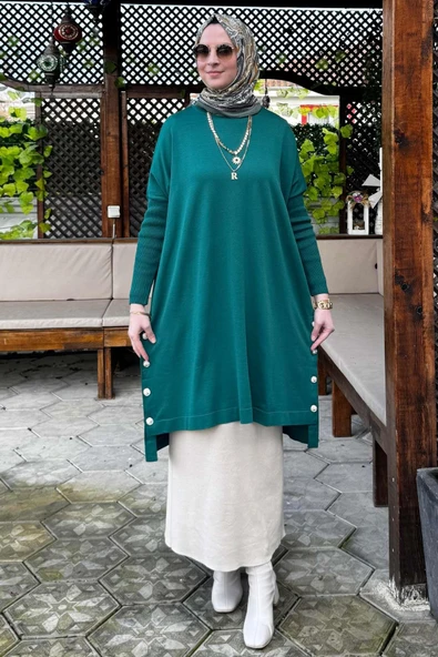 Sevda Triko Tunik Zümrüt - Resim 6