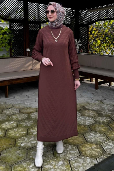 Yağmur Triko Elbise Kahve - Resim 6
