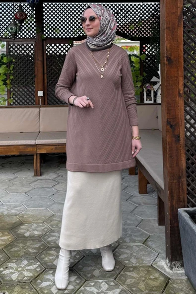 Damla Triko Tunik Sütlü Kahve - Resim 3