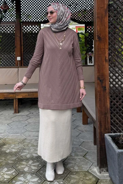 Damla Triko Tunik Sütlü Kahve - Resim 5