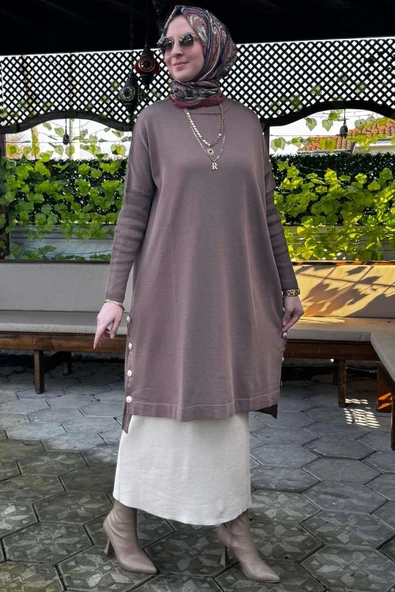 Sevda Triko Tunik Sütlü Kahve - Resim 6